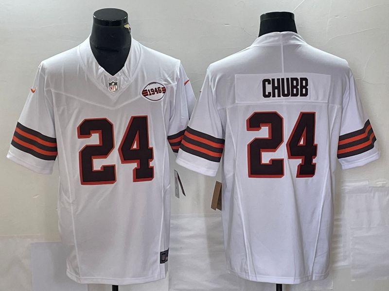 Men Cleveland Browns 24 Chubb White 2023 Nike Vapor Limited NFL Jersey style 1